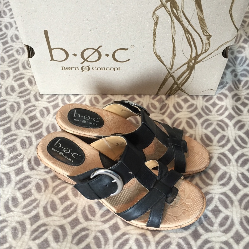 B.O.C. Born Wedge Sandals, Black, Size 8